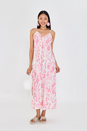 Ayarlanabilir Askılı Desenli Elbise