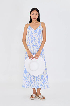 Ayarlanabilir Askılı Desenli Elbise