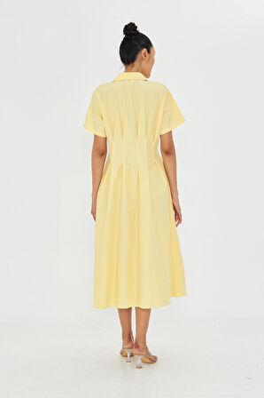 Pileli Gömlek Yaka Poplin Elbise