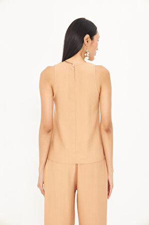 Damla Detaylı Keten Görünümlü Bluz