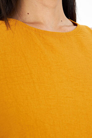 Damla Detaylı Keten Görünümlü Bluz