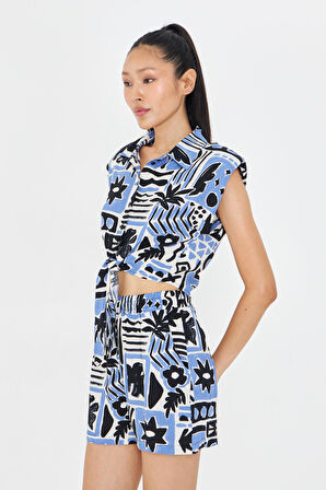 Önden Bağlamalı Desenli Gömlek