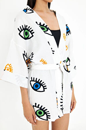 Göz Baskılı Kısa Müslin Kimono