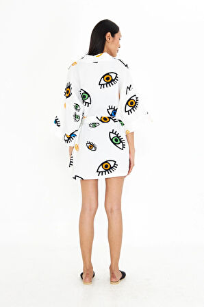 Göz Baskılı Kısa Müslin Kimono