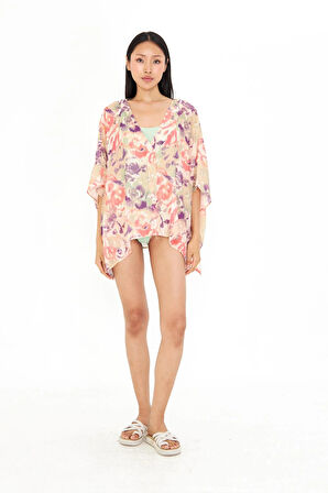 V Yaka Desenli Kimono
