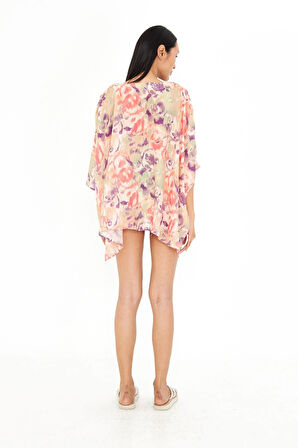 V Yaka Desenli Kimono