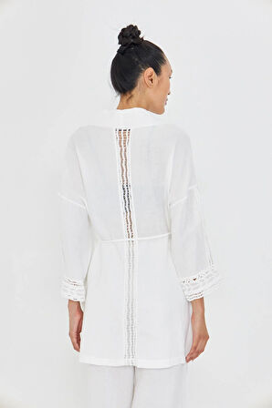 Şerit Detaylı Müslin Kimono