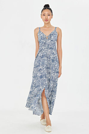 Desenli Askılı Elbise