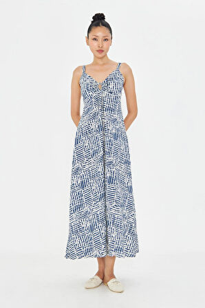 Desenli Askılı Elbise