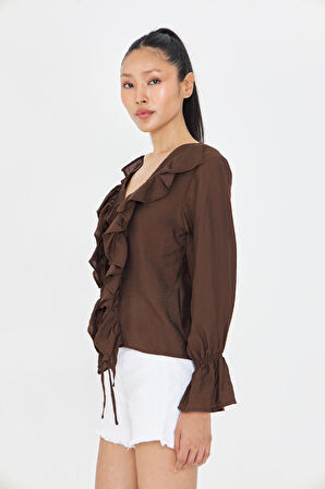 Fırfır Detaylı Bağlamalı Bluz