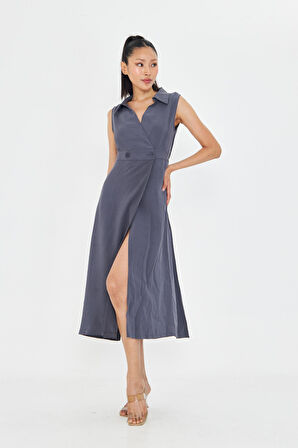 Çift Düğmeli Sıfır Kol Elbise