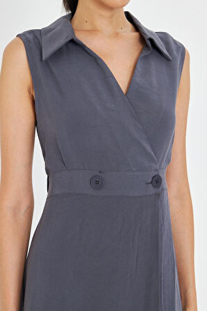 Çift Düğmeli Sıfır Kol Elbise