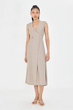 Çift Düğmeli Sıfır Kol Elbise