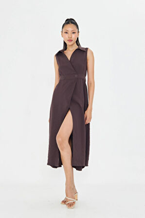 Çift Düğmeli Sıfır Kol Elbise