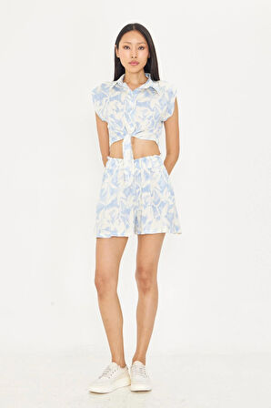 Bağlamalı Desenli Viskon Gömlek