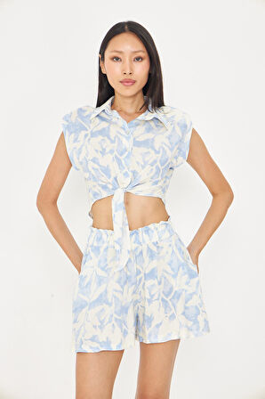 Bağlamalı Desenli Viskon Gömlek