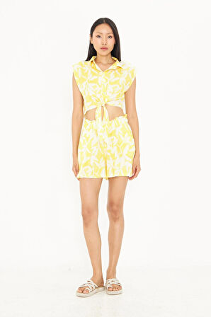 Bağlamalı Desenli Viskon Gömlek