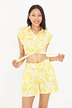 Bağlamalı Desenli Viskon Gömlek