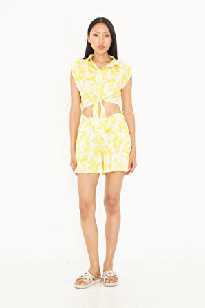 Bağlamalı Desenli Viskon Gömlek