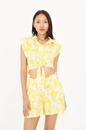 Bağlamalı Desenli Viskon Gömlek