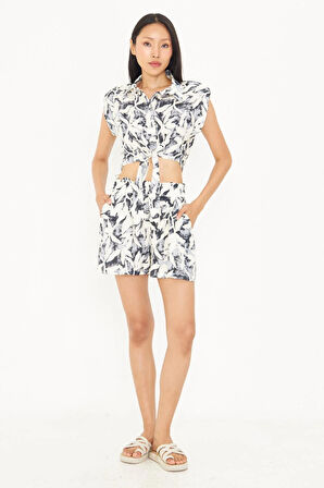 Bağlamalı Desenli Viskon Gömlek