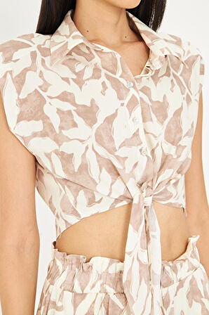 Bağlamalı Desenli Viskon Gömlek