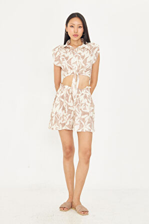 Bağlamalı Desenli Viskon Gömlek