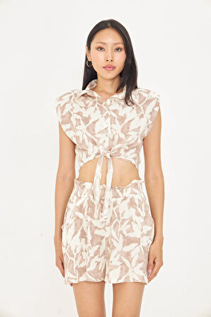 Bağlamalı Desenli Viskon Gömlek