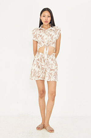 Bağlamalı Desenli Viskon Gömlek