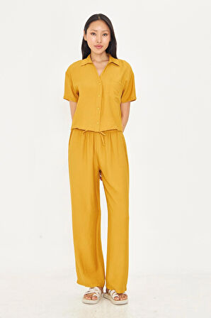 Cepli Kısa Keten Görünümlü Gömlek