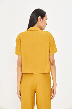 Cepli Kısa Keten Görünümlü Gömlek