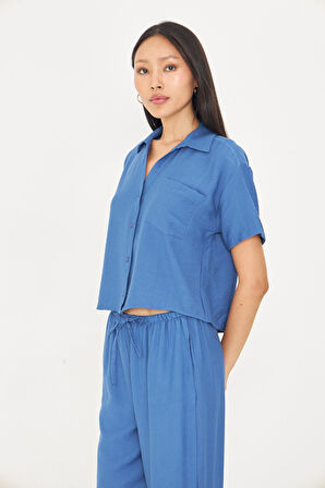 Cepli Kısa Keten Görünümlü Gömlek