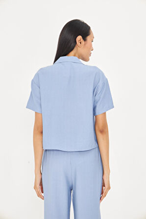 Cepli Kısa Keten Görünümlü Gömlek