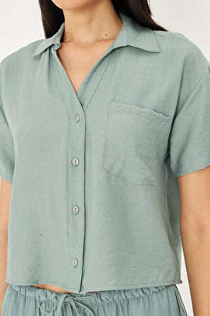 Cepli Kısa Keten Görünümlü Gömlek