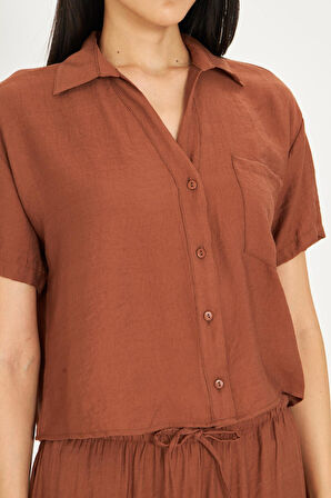 Cepli Kısa Keten Görünümlü Gömlek