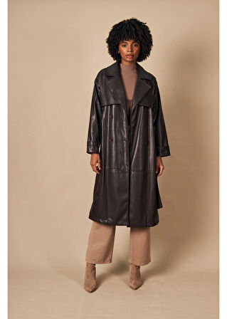 Allerli Kuşaklı Deri Trençkot 