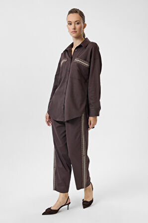 Nakışlı Keten Karışımlı Gömlek