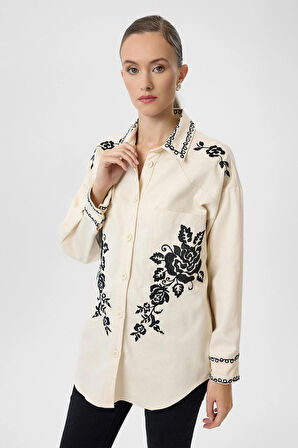 Nakışlı Cepli Gabardin Gömlek