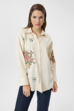 Kanaviçe Nakışlı Gabardin Gömlek