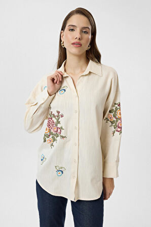Kanaviçe Nakışlı Gabardin Gömlek