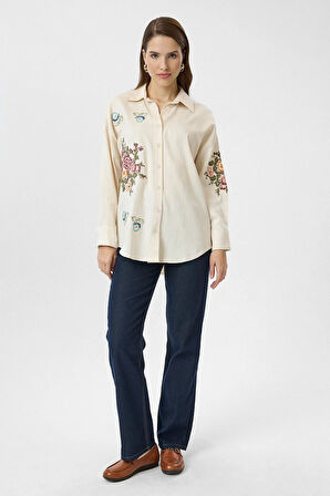 Kanaviçe Nakışlı Gabardin Gömlek