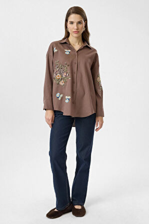 Kanaviçe Nakışlı Gabardin Gömlek