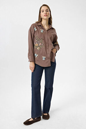 Kanaviçe Nakışlı Gabardin Gömlek