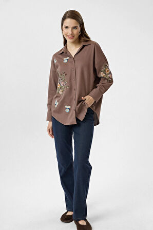Kanaviçe Nakışlı Gabardin Gömlek