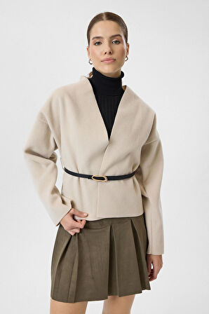 Deri Kemerli Kaşe Kimono