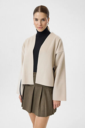 Deri Kemerli Kaşe Kimono