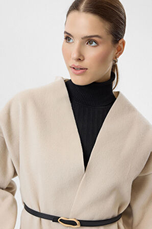 Deri Kemerli Kaşe Kimono