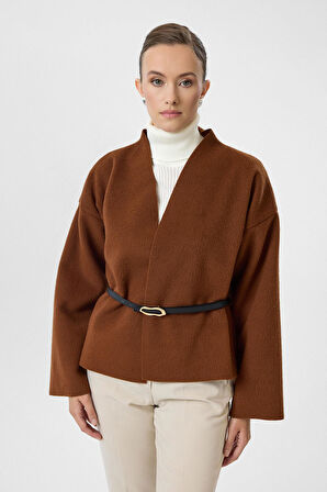 Deri Kemerli Kaşe Kimono