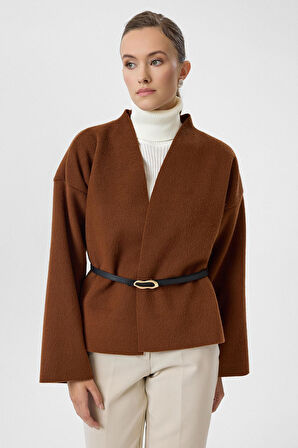 Deri Kemerli Kaşe Kimono