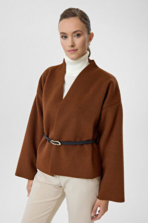 Deri Kemerli Kaşe Kimono